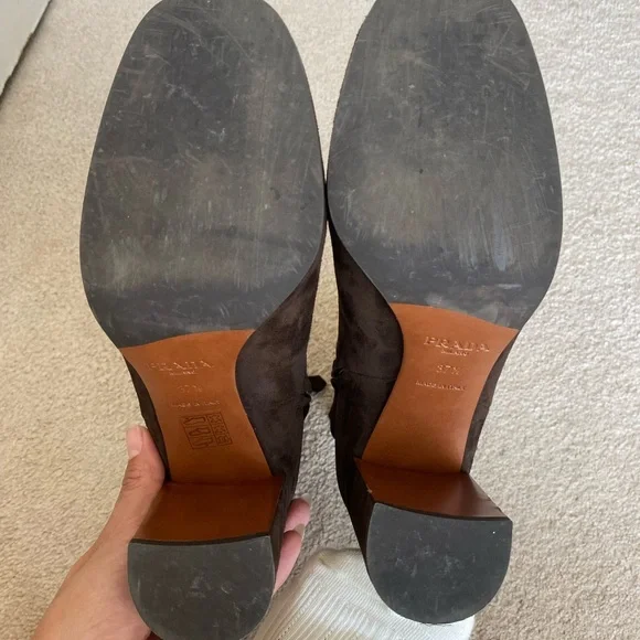 Prada Chocolate Brown Suede Booties 85mm heel - Picture 5 of 7